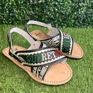 Handcrafted Leather Sandals with Embroidered Design and Adjustable Straps for Comfortable Wear