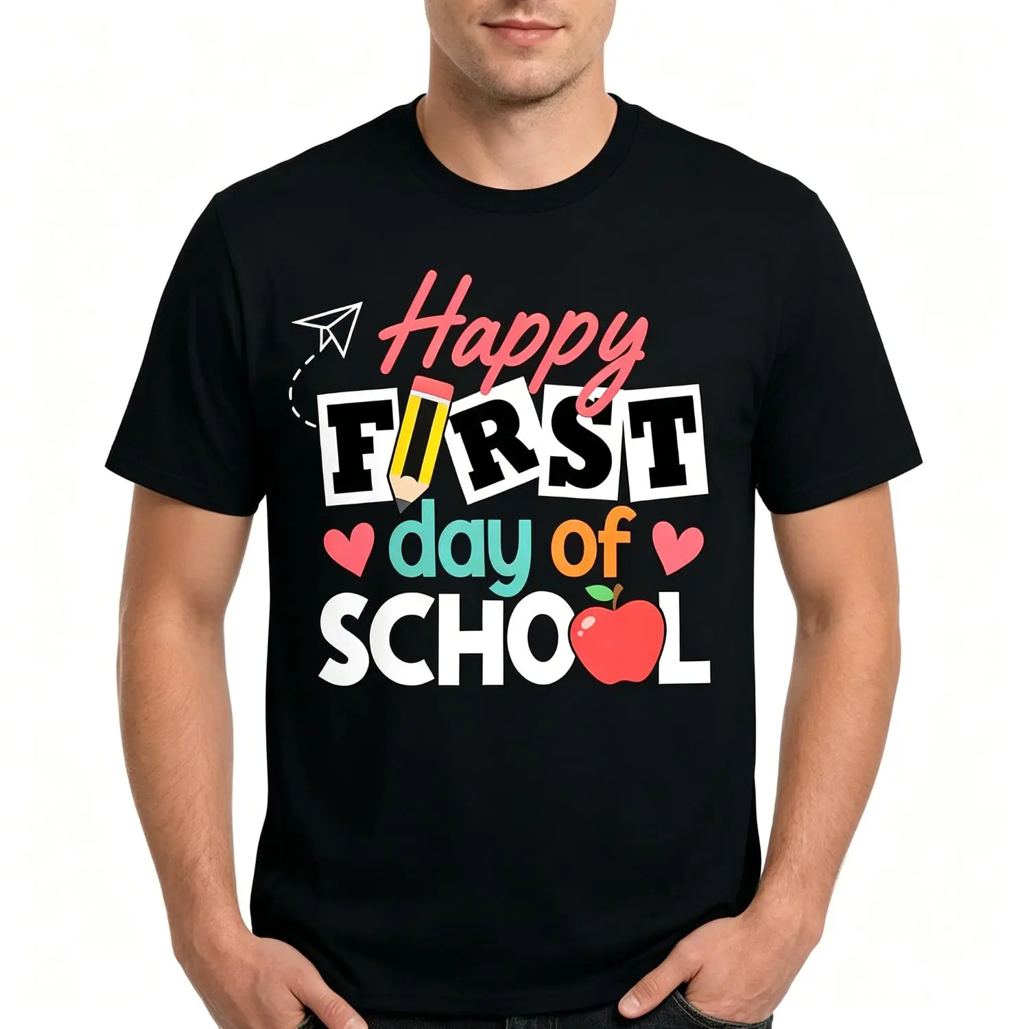 Happy First Day of School T-Shirt – Back to School Teacher/Student Unisex Tee, Suitable for Everyday Wear