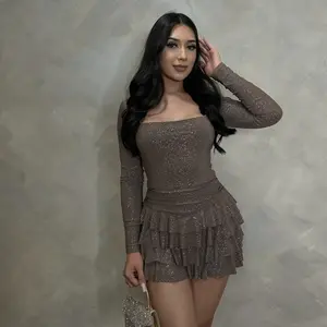 Ariani Glitter Romper Dress Mocha