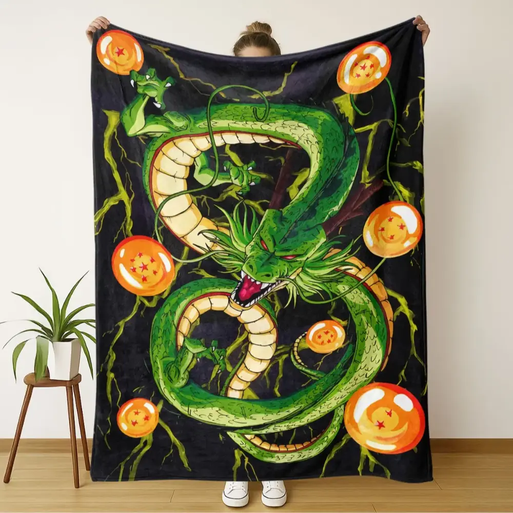 Dragon Ball Lightning & Shenron Flannel Blanket Soft Plush Lightweight Warm Cozy for Travel Home Decor Durable Washable Ideal Gift for Anime Fans Dragon Ball Z Lovers