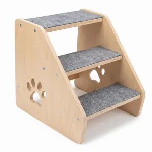 🐾 3-Step Wooden Dog Stairs for Couch Bed – Sturdy Pet Steps for Small Dogs & Cats | Non-Slip Easy Climb Pet Steps for Puppy, Corgi, Dachshund