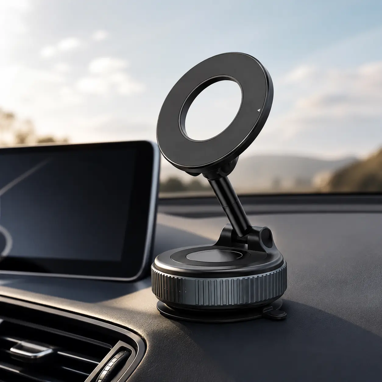 Vacuum Magnetic Phone Holder for Car, 360° Adjustable Foldable Suction Phone Mount with Twist-Lock Base for Dashboard, Mirror & Desk, Black or White
