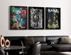 Set of 3 Zombie Kaws Art pieces wall art home decor , Product without frame