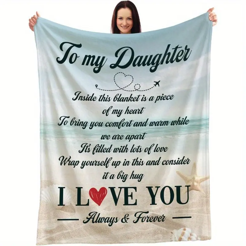 1-Piece Polyester Fiber Blanket (51.2x59.1in) - Customized Gift Crochet Personalized Blanket for Daughter, Comfortable Shawl with Sincere Message, Durable Tear-Proof, Machine-Washable, Ideal for Travel & Home Decoration, Customized Gifts, Crochet Blankets