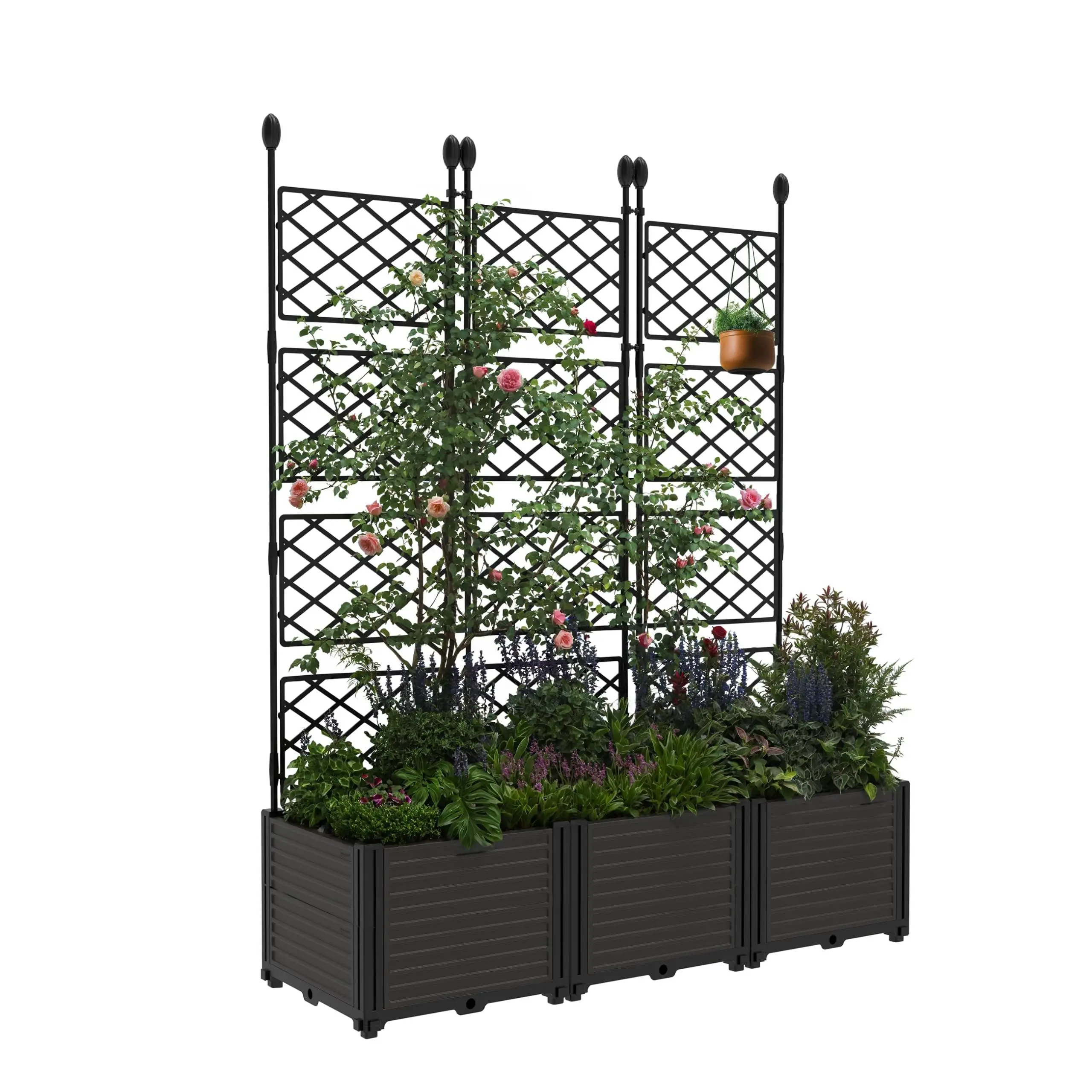 Garvee Plastic Plant Box with Metal Trellis, Elevated Garden Bed with Trellis for Climbing Plants Outdoors, Privacy Box for Patio, Balcony, Planter Box