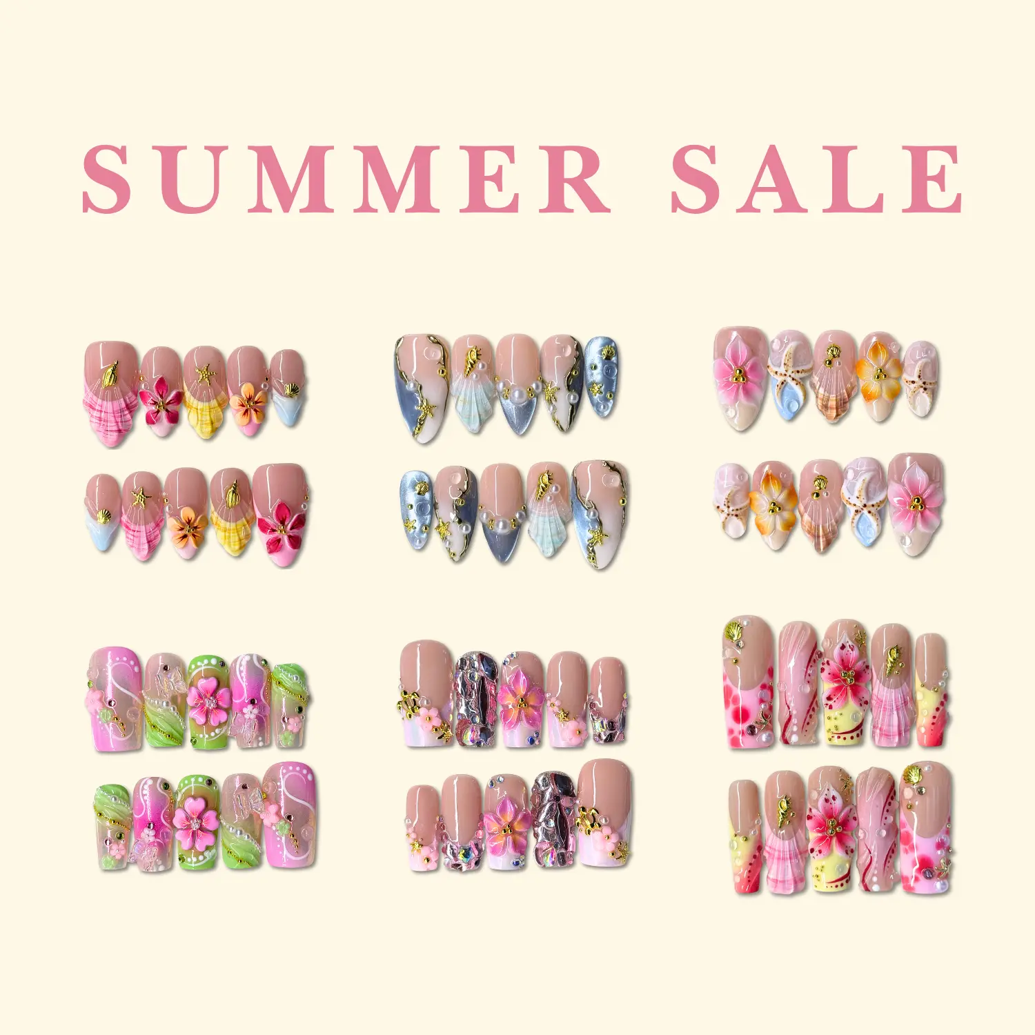 NailPhoria SUMMER SALE COLLECTION - SUMMER Handmade Press-On Nails | Reusable, Salon-Quality, Long-Lasting, Glossy Design