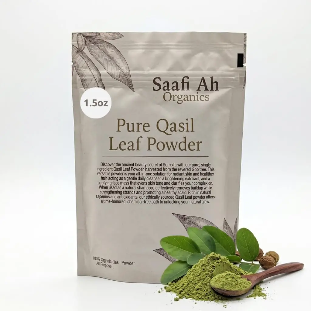 SAAFI AH ORGANICS Qasil Powder - 100% Pure Natural Sidr Leaf Powder Face Cleanser, Face Mask, Gentle Exfoliating Powder, Body Wash & Hair Cleanser for Scalp Care, Refreshing Botanical Skin Care, 1.5 oz