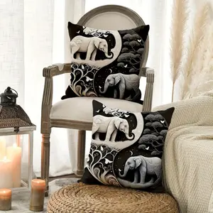 2pcs Elephant Pattern Throw Pillow Covers, Contemporary Style, Soft Polyester, Woven Decorative Cushion Cases with Zipper Closure, Hand Wash Only, with No Insert for Home Room Decor, Living Room Sofa, Living Room Cushions