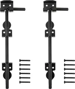 12" Cane Bolt Gate Drop Rod Heavy Duty Gate Latch for Wooden Fences Metal Gates Doors Stopper Hardware Holding Gate to The Ground, Black Finish, 2 Pack