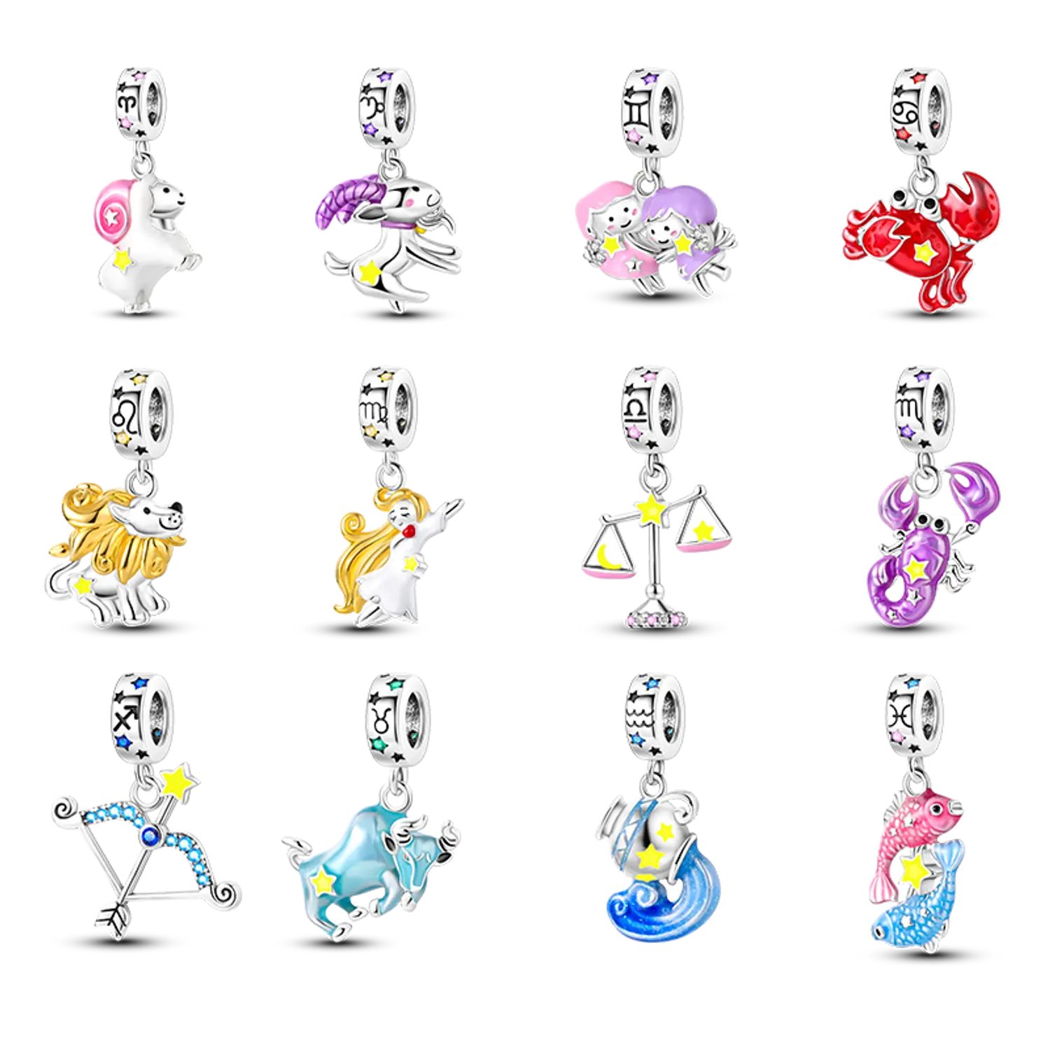 MULA Women's Silver-Plated Zodiac Charms with Enamel and Zirconia, Astrology Themed Collectibles Gift for Bracelets & Necklaces, Aries, Cancer, Virgo