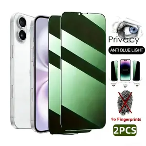 2pcs Green light Privacy Screen Protectors for iPhone 17 Air/17 Pro Max/17 Pro/17/16/15/14/13/12/11/Pro/Pro Max/Plus/16E/X/XS/XR/XS MAX,Full Coverage,Green Light Eye Protection,Scratch & Shatter Resistant,Smooth Touch Experience,Easy to Install,Protective