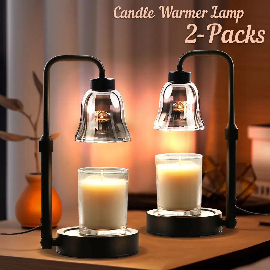 Flameless Smokeless Glass Metal Candle Warmer Lamp - 1/2 Pcs, Height Adjust, Adjustable Heating, 2/4 Bulbs Included, Wax-Free Use, Living Room Mood Lighting Decorative Lights, Warm Aesthetic Home Decor, Fits All Candle Holders, Mom Gift, Aesthetic Special