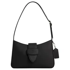 COACH Eliza 25 Leather Crossbody Handbag for Women – Logo Snap Closure, Medium Black Bag