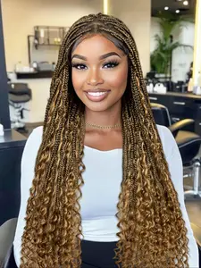 36 Inch Long Curly Braided Lace Wigs for Women, Gorgeous Fluffy Wigs without Bangs, Synthetic Knotless Triangle Design Hair Wigs for Party, Daily Use, Lace Braiding Wig, Artificial Wig