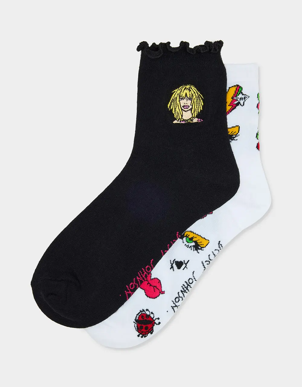 2-PACK EMBROIDERED CREW SOCK BLACK MULTI