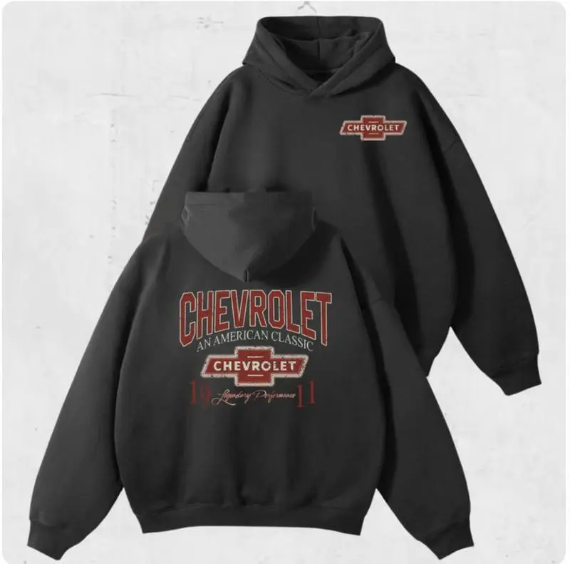 UOSO Streetwear Vintage Chevrolet American Hoodie – 90s Style Unisex Car Lover Pullover, Classic Chevy Accessories Shirt Womenswear Sweatshirts Tops Casual