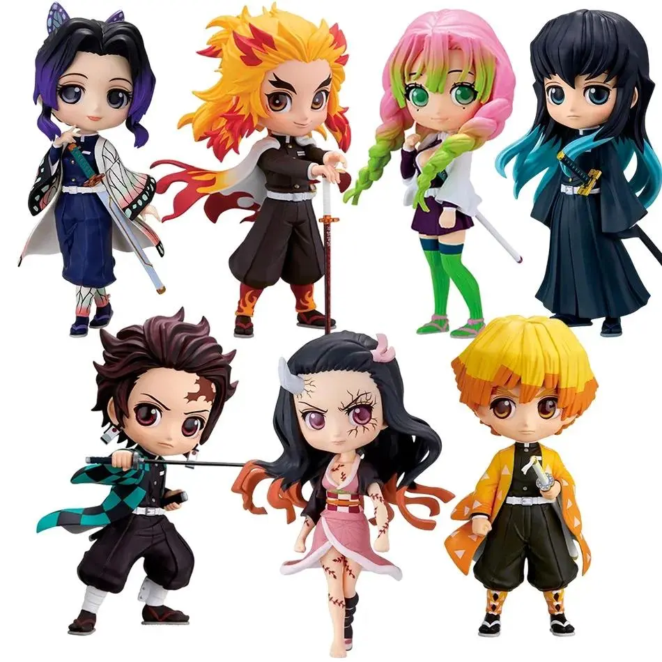 Hot 15cm Anime Demon Slayer Figure Nezuko Tanjirou Zenitsu Inosuke Kyoujurou Giyuu Kawaii Qposket Figural PVC Model Toys Gifts