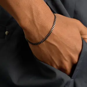 Micro Cuban Chain Bracelet in Black - 3mm