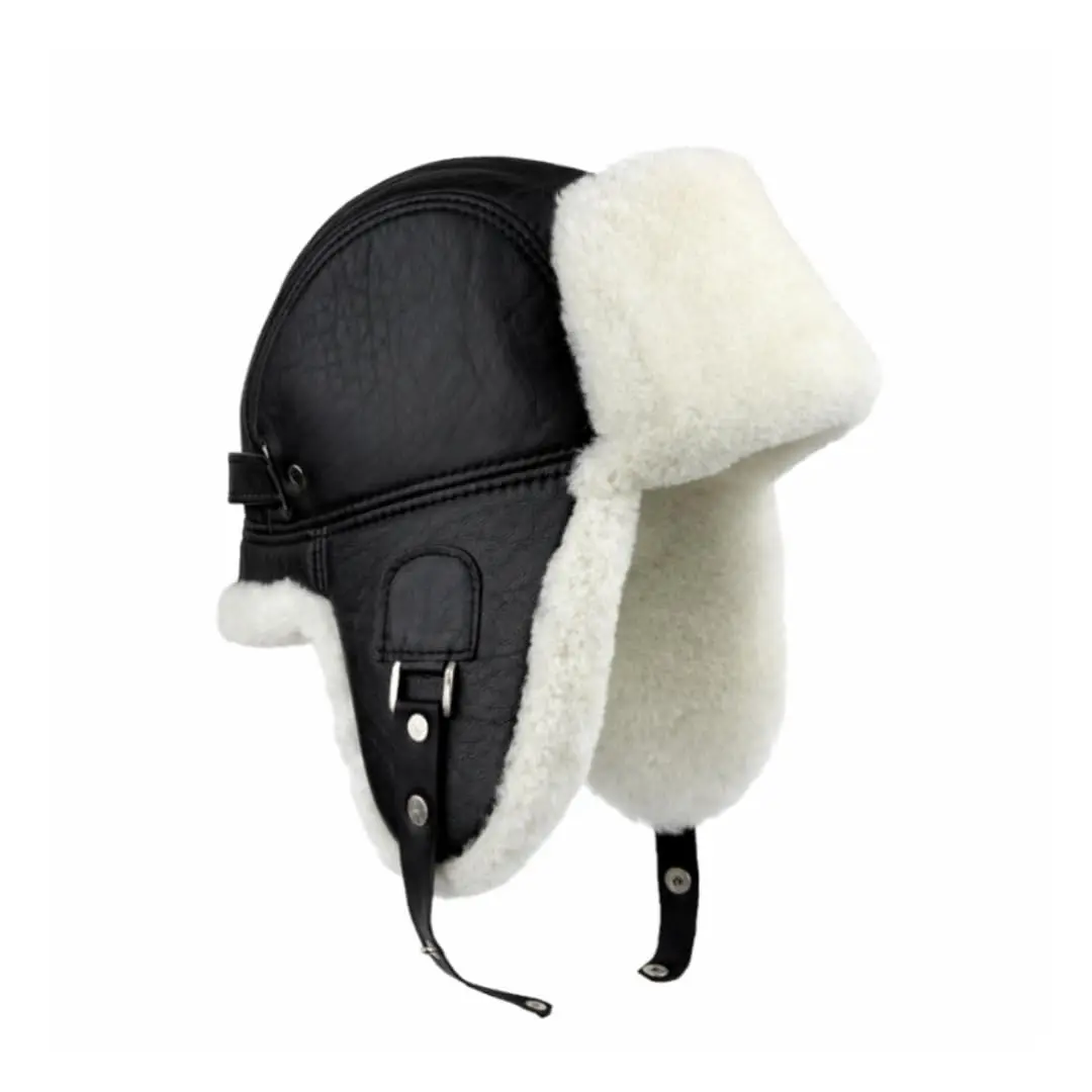 Unisex Multi-Size Handmade Sheepskin Aviator Hat - Russian Ushanka, Natural Fur Lined Trapper Hat