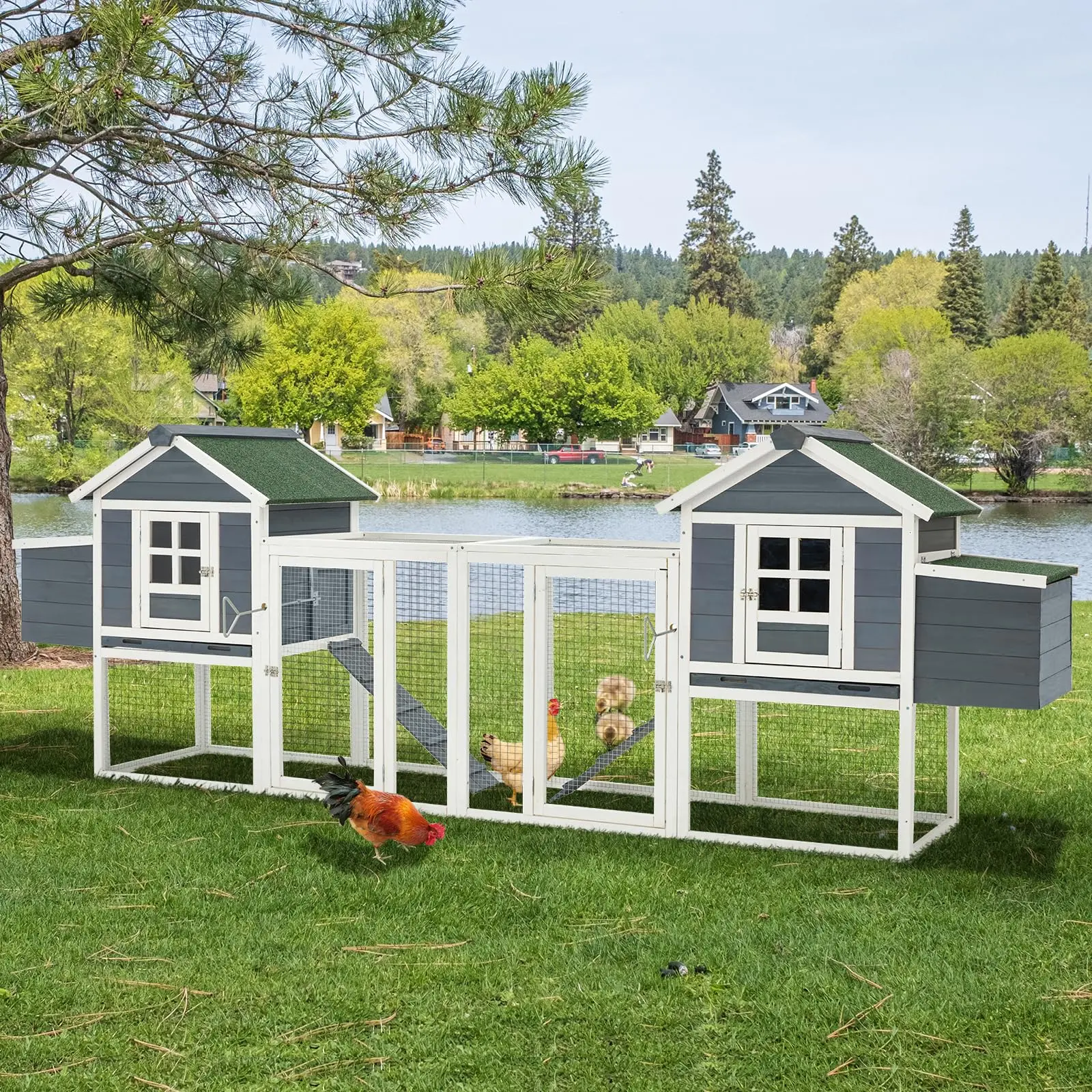 123” Large Wooden Chicken Coop with Easy Access Ramp, Removable Tray, Waterproof Roof, and Lockable Design for Outdoor Hens