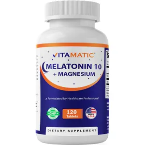 Vitamatic Melatonin 10mg with Magnesium 200mg Dietary Supplement, 120 High Potency Healthy Sleep Tablets, Natural, Non-GMO, Sugar-Free, No Artificial Colors/Preservatives, Made in USA, GMP-Certified Magnesium Naturals Sleep Supplement, Healthy Sleep Suppl