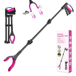43" Grabber Reacher Tool, Foldable Reacher Grabber Pickup Tool with 360° Rotating Jaw & Two Magnets, Extra Long Trash Picker Upper Grabber, Extension Grabbers for Seniors, Pink