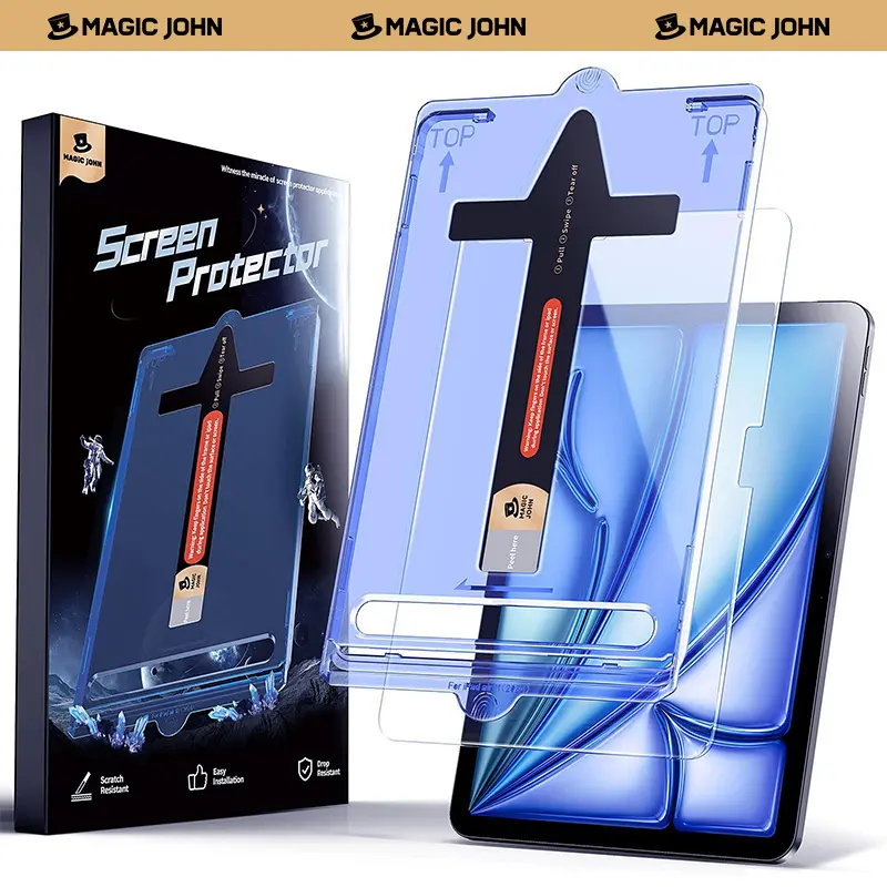 MAGIC JOHN iPad Tempered Glass Screen Protector Apple Pencil Compatible Case Friendly