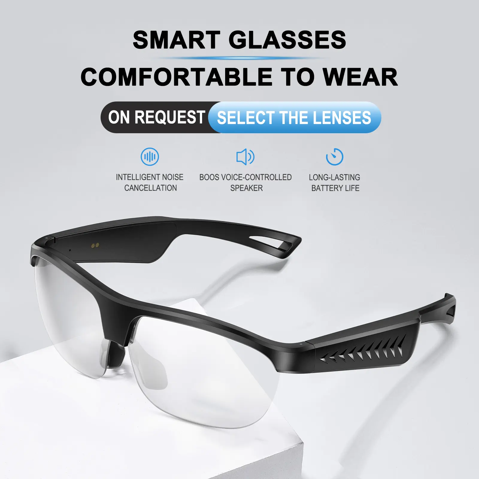 [Flash Deals] Tukio Smart Bluetooth Touch Control Glasses with Auto-Tinting Polarized Lenses Built-in Speakers Mic Blue Light Blocking Wireless Wearable Comfortable Lightweight PC Material