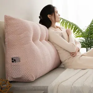 Wave Streak Velvet Headboard Wedge Pillow Large Bolster Triangular Reading Backrest Support Contoured Memory Foam with 2 Storage Pockets for Comfort and Versatility