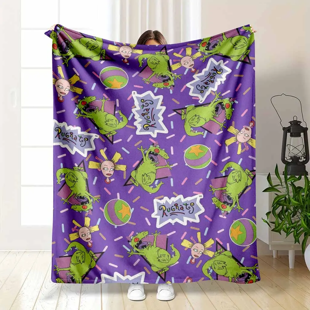 Rugrats Reptar Theme Flannel Fleece Throw Blanket - Vibrant Cartoon Print, Ultra-Soft, Cozy, Lightweight, Wrinkle Resistant Home Textile Blanket for Living Room, Gift for Fans