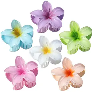 6 Pack Hawaiian Flower Hair Claw Clips Plumeria Claw Clips for Thin and Thick Hair Beach Tropical Hair Accessories for Girls