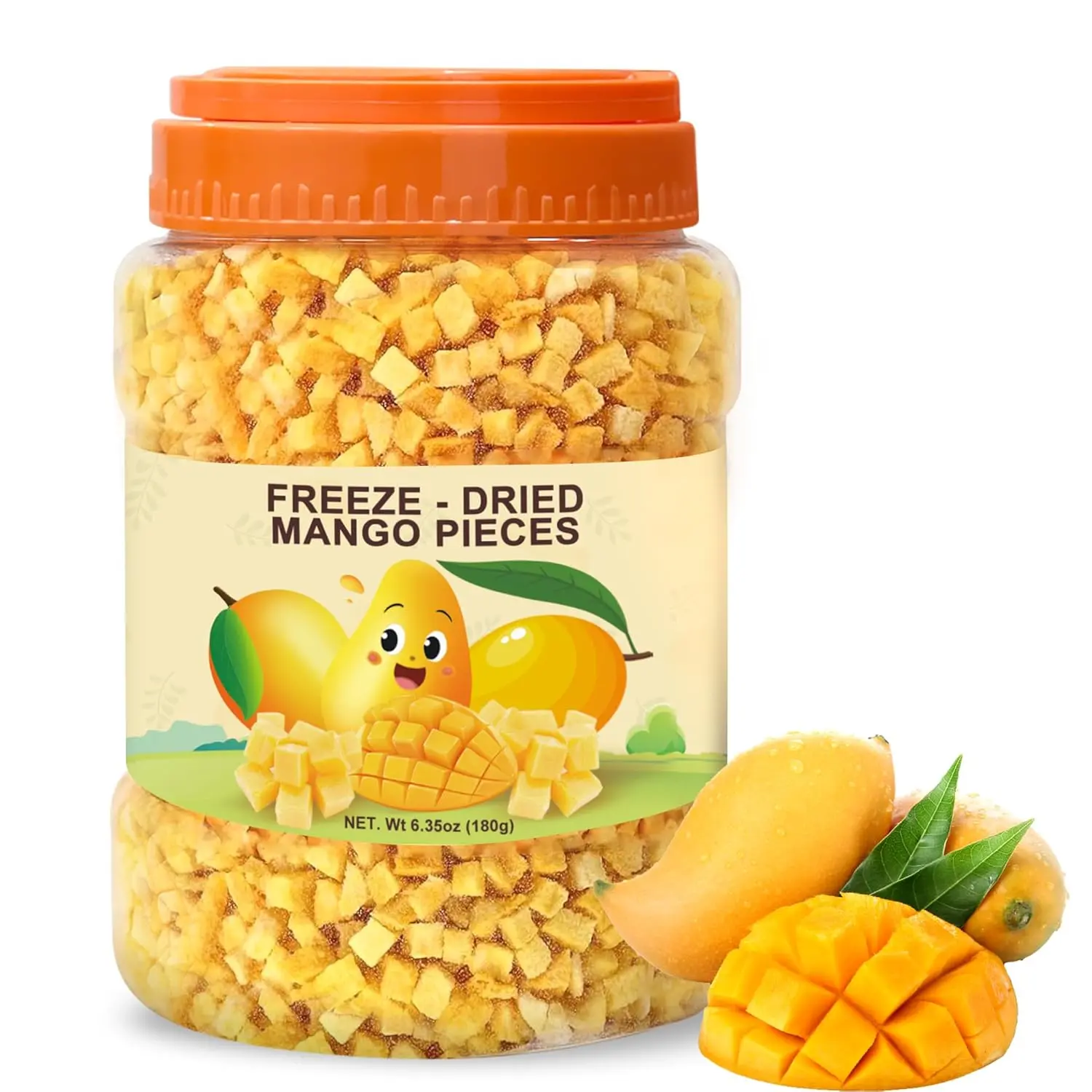 「Deal for U」6.3 Oz Premium Freeze-Dried Diced Mango, Natural Crunchy Fruit Snack with Low Calories, Rich in Dietary Fiber, Freeze-Dried Mango Pieces for Kids, Travel, Smoothies, Yogurt, Baking, Healthy Snack