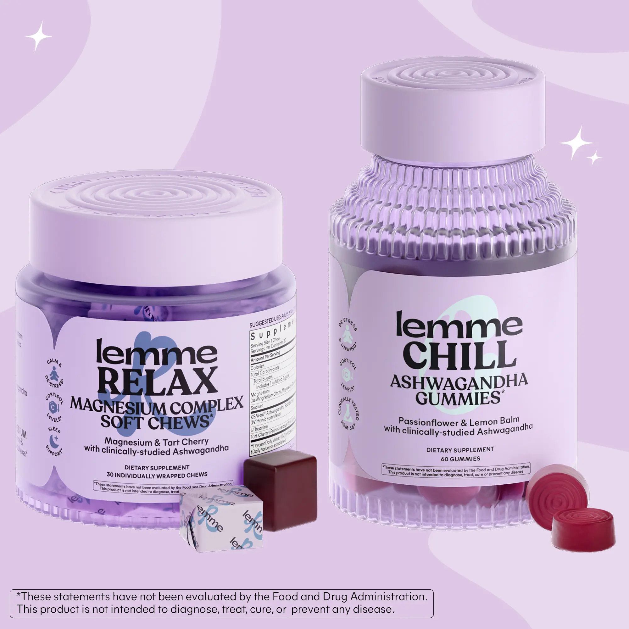 Kick Back Stack  - Lemme Relax Soft Chews & Lemme Chill Gummies, Relaxation Soft Chews + De-Stress Gummies with Clinically-Studied Ashwagandha