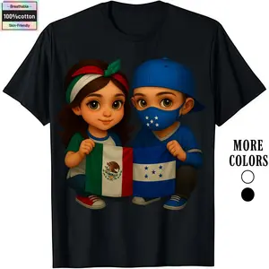 Cotton Graphic TShirts Featuring Cute Kids Holding Mexico and Honduras Flags Perfect Casual Crewneck Tops for Daily Wear Tropical Inspired Mens Gifts Comfortable Stretch Streetwear Short Sleeves
