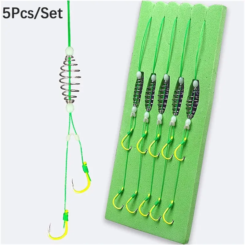5pcs/set Spring Catfish Fishing Hook Set, Dual Hooks for Angling, Durable Fishhooks for Bass & Carp, Essential Fishing Gear, Fishing Equipment, Fishing Tools