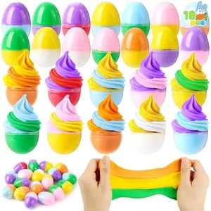 18 Pcs Pre-Filled Easter Eggs with Butter Slime, Dual Colored Putty Slime Eggs for Kids Girl Boy Easter Basket Stuffers, Goodie Bag Fillers, Classroom Prize and Party Favors