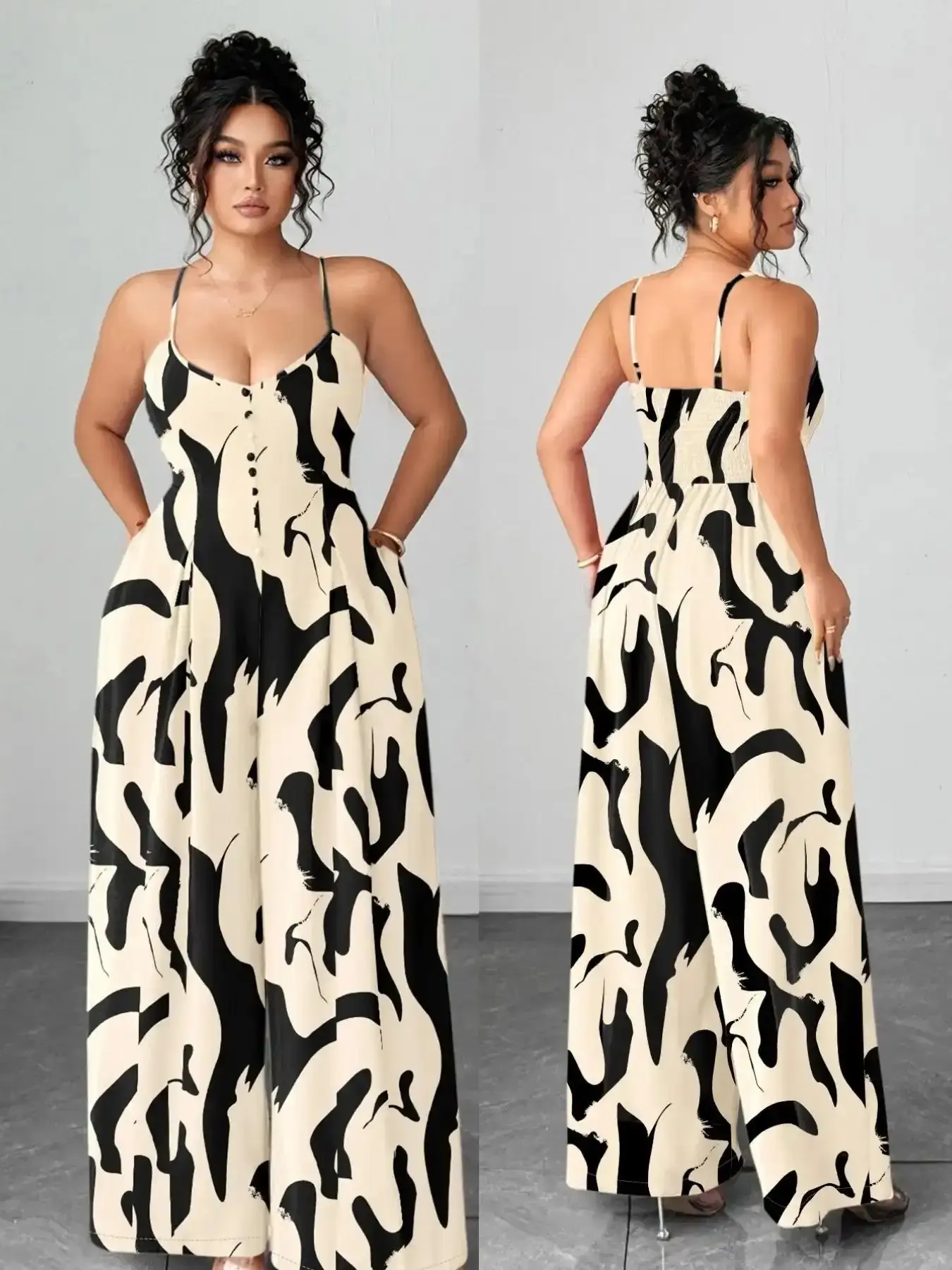 Buttoned Waist Strap Wide-Leg Jumpsuit with Pockets, One-Piece Wonder Effortless Chic Spring & Summer 2026, Streamlined Style Modern Silhouette Casual Fitted Design, versatile piece