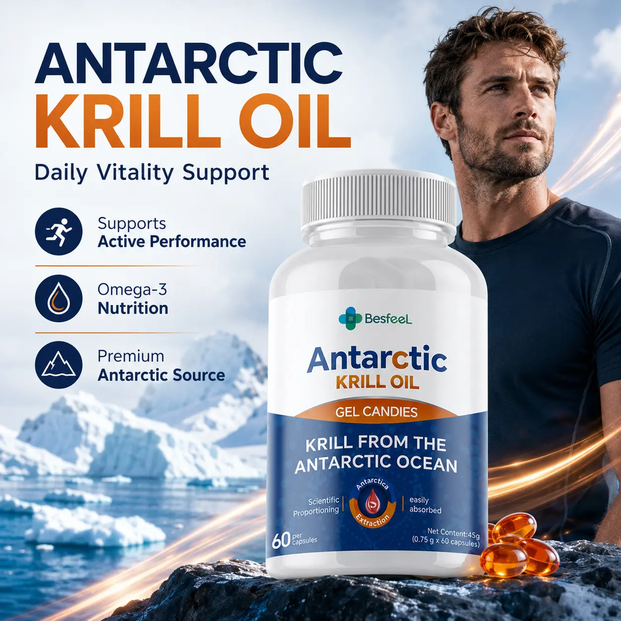 A must-have for men! Nutritional supplement  Made with high levels of Antarctic krill oil, safe ingredients, boosts energy.