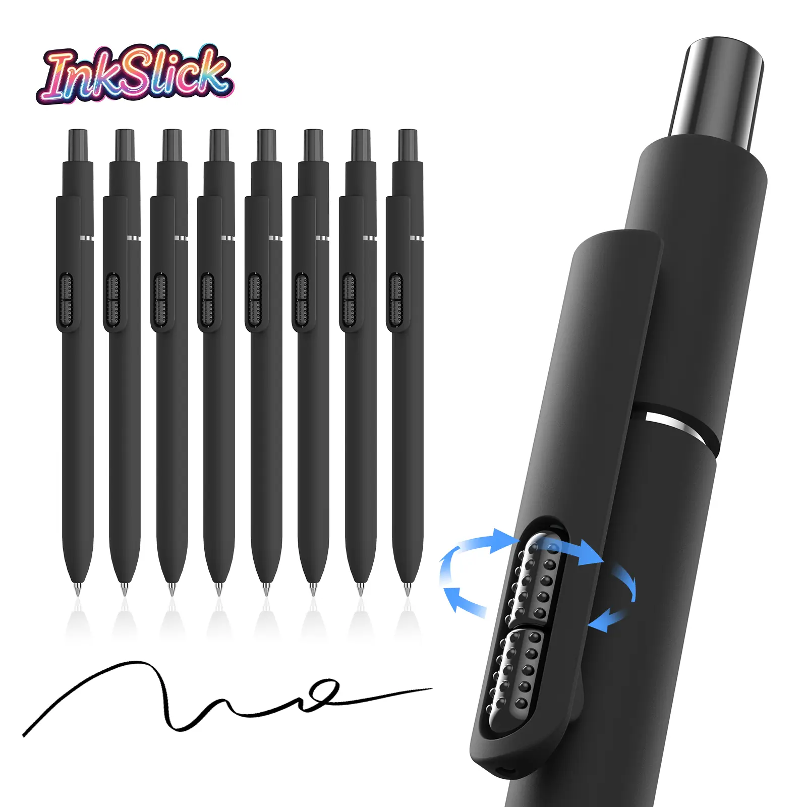 8 Pack Solid Black Retractable Ballpoint Pens, 1.0mm Medium Point, Ultra Smooth Glide Black Ink, Premium Long Lasting Fidget Pens for Students, Adults, School, Office, Journaling, Daily Home & Business Use,back to school,back to school haul
