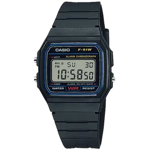 Casio F91W Digital Watch, Classic Vintage Design for Men, Water Resistant, Black Resin Strap, LED Light, Daily Alarm, Lightweight, 7 Year Battery