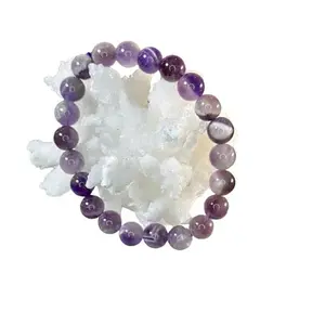 Crystal Chevron Amethyst ~ 8mm Round Bead Stretch Bracelet ~ Gift Set with Complimentary Selenite ~ SemiPrecious Gemstone ~ 7.25-7.50 Inches ~ Unisex ~ Reiki ~ Metaphysical ~ Meditation Crystals