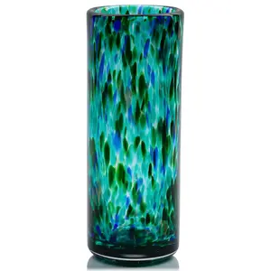 9.45" Tall Teal Vase Hand Blown Glass Green  Modern Home Centerpieces Wide Mouth Vases For Bud&flower Decor - Ideal Living Room Kitchen Wedding Dining Table Office Center