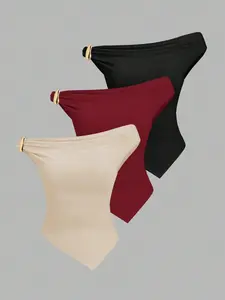 One Shoulder Metal Buckle Asymmetrical Bustier Vest Set, Three-Piece Elegant Women's Top, Stylish and Comfortable Fashion