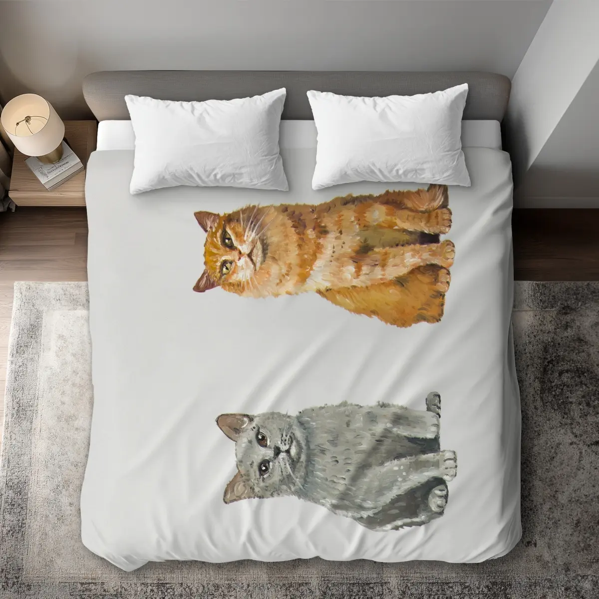 360 Stand King Size Duvet Cover Set - Bed Comforter Set, Beige Microfiber Bedding with 6-Lined Feline Theme Cat Design, Machine-Washable Soft Textile Soft Furnishing (Model C1DCKSW06Z6ARZ), Comfortable Duvet Covers, Decorative Duvet Cover