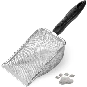 Cat Litter Scoop,Sturdy Litter Cleaner Corner Shovel,Stainless Steel Mesh Litter Shovel,Easy to Clean Reptile Terrarium Sand Waste,Beach Shovel, (Black) Easy Dog
