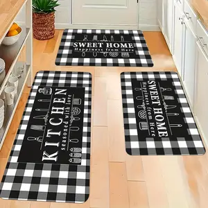 2pcs/3pcs, Home Kitchen Mat Set - Sweet Home And Kitchen Checkered Pattern Household Decoration, Flannel Carpet, Suitable for Sink, Bedroom, Living Room, Dining Area