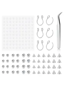 Face Gems Fake Piercings, Fake Lip Ring Fake Nose Rings Fake Eyebrow Piercing Fake Lip Piercing Self-Adhesive Face Sticker Fake Piercing Balls Silver Cool Punk Y2k Halloween Makeup Non Piercing Jewelry For Women Men Nose Piercings Kit