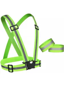 Reflective Safety Vest Set, Adjustable Reflective Warning Vest and Elastic Arm Strap, Bicycle Running Hiking Safety Reflector Device