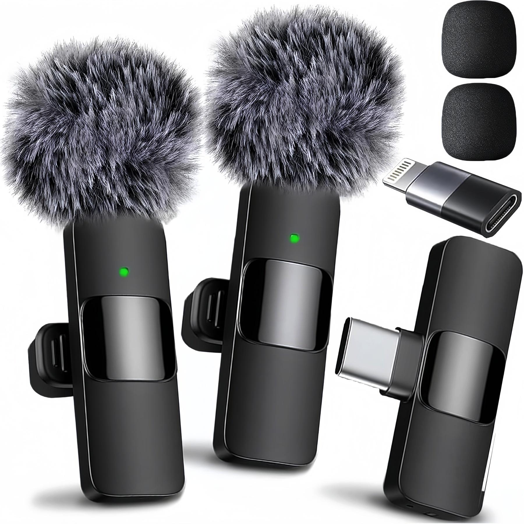 Compact 2-Pack Wireless Lavalier Lapel Dual Mics with Noise Reduction, Plug-and-Play USB/USB Type-C Adapter, Lightning Connection, Wireless Receiver, 2 Mic Clips – Live Broadcast/Vlogging Equipment, Podcast Setup for iPhone, Android, Camera Audios