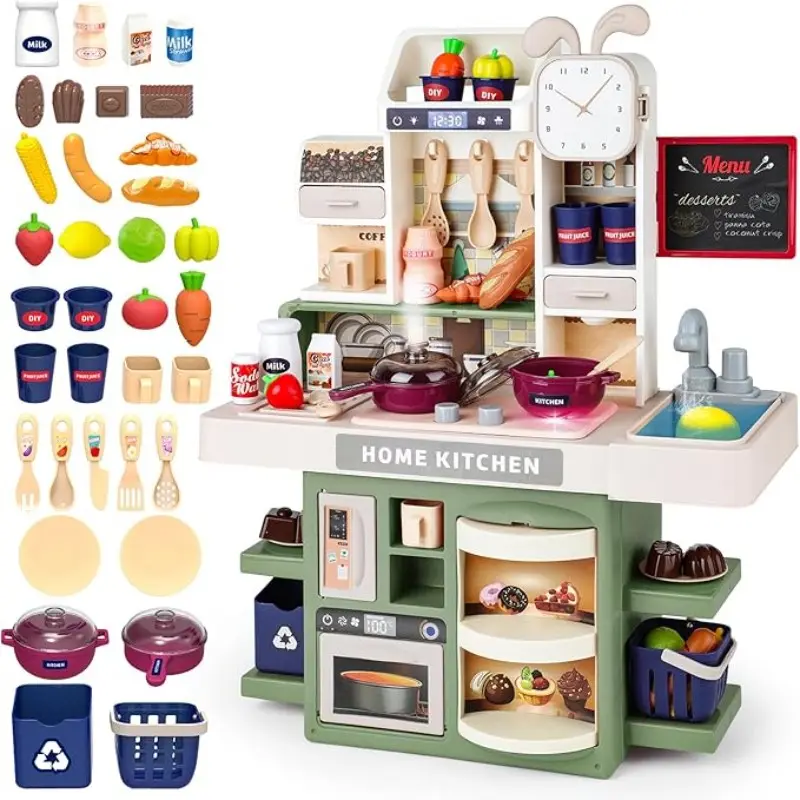 Life-Size Kitchen Pretend Play Set with Sound, Lights, and Water Spray—Perfect for Children's Birthdays and Holidays